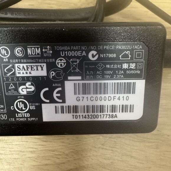 Toshiba 19V 2.37A 45W AC Adapter PA3822U-1ACA Tested And Working - Picture 4 of 7